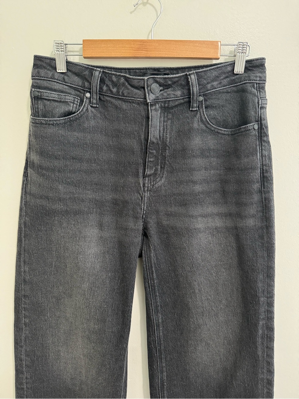 Quince Bella W29/28"L Charcoal Black Straight Relaxed Fit Wide-Leg Jeans. HRise - Picture 2 of 6